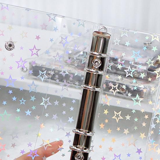 A6 Star Binder Cover Color-Changing PVC Notebook Cover with Reflective Design Transparent Spiral Planner Journal Sketchbook Accessories