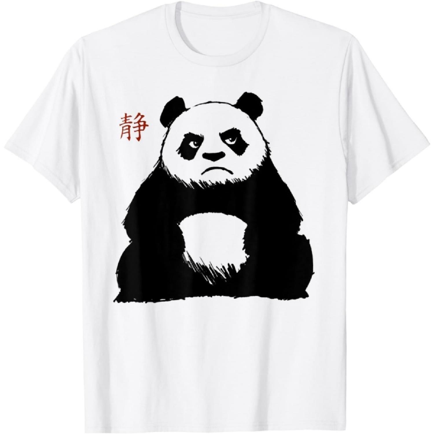 iNexTech Funny Grumpy Panda Graphic Tee Japanese Art T-Shirt XXXXXL белый