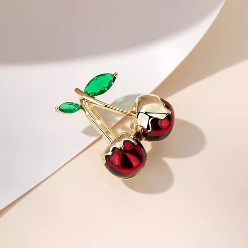 Versatile  Cherry Brooch Accessory Eye Catching Green Zircon Cherry Jewelry Pin Charm for Casual and Formal Attire