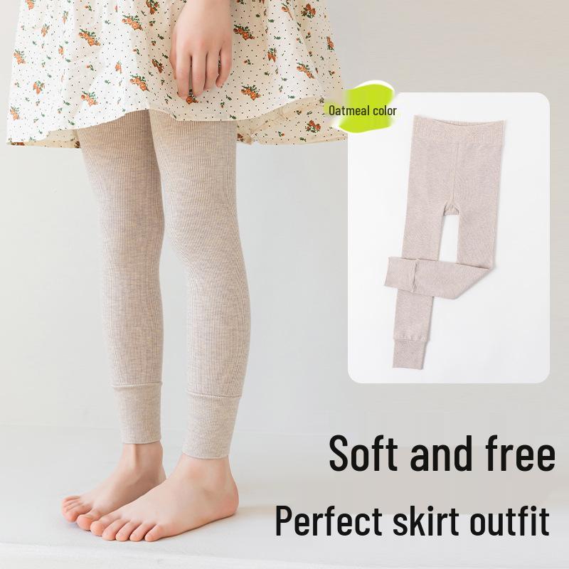 Dziewczęce Wszechstronne Bawełniane Legginsy 9/10 w Jednolitym Białym Kolorze na Wiosnę/Jesień