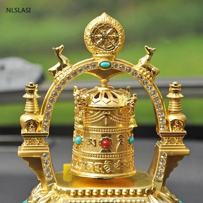 Creativitate Aliaj de zinc Decor interior auto Roată de rugăciune Binecuvântare pace Bani noroc Avere Casă Birou Desktop Meșteșuguri Ornamente