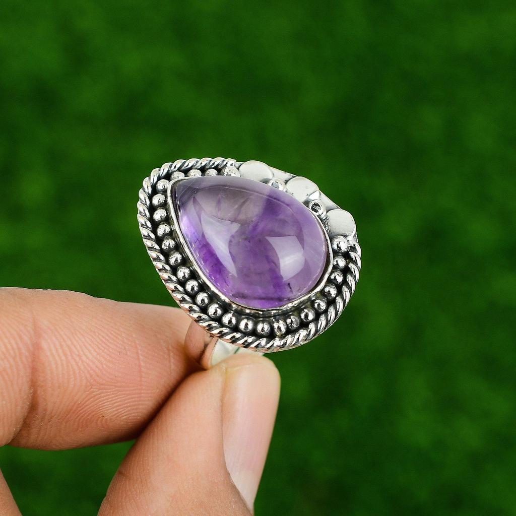 Mothers day Sale 925 Sterling Silver Star Amethyst Stone Elegant Wedding Ring