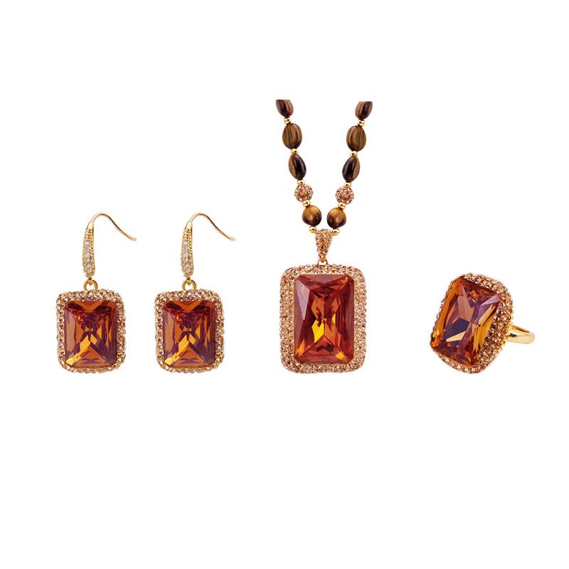 Sultanit Schmuckset: Ohrringe, Ring & Halskette mit Tigerauge-Kette – Premium, Elegant & Leichter Luxus Design.