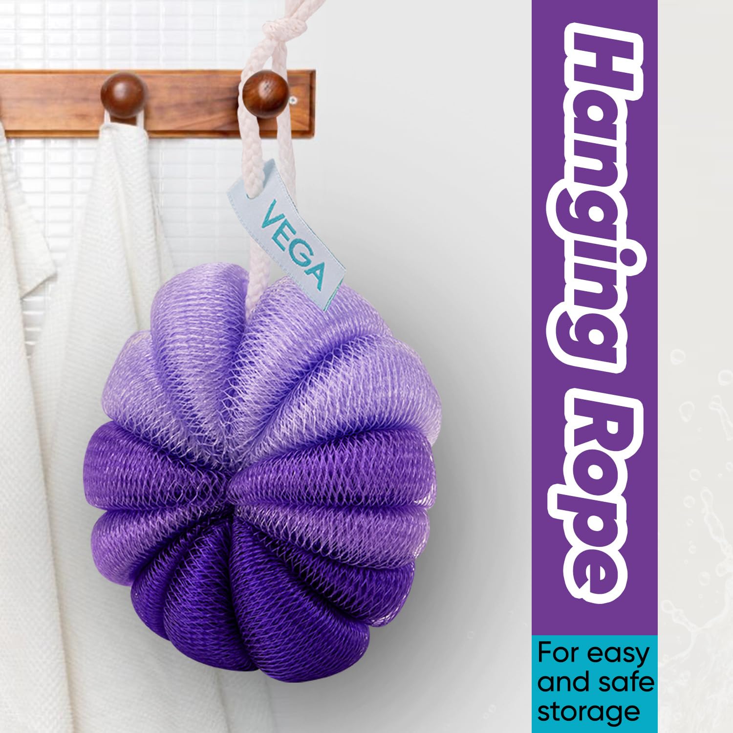 Vega Flower Bath Sponge for Women & Men | Soft Mesh Body Scrubber Loofah for Bathing | Gentle Exfoliating Shower Puff for Glowing Skin | Dual Color,