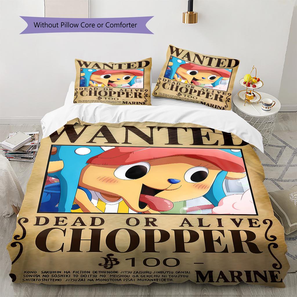 One Piece Tony Tony Chopper Pattern Bedding Quilt Set Quilt Cover Pillowcase Home Birthday Gift(1 * duvet cover + 2 * pillowcase, without core)