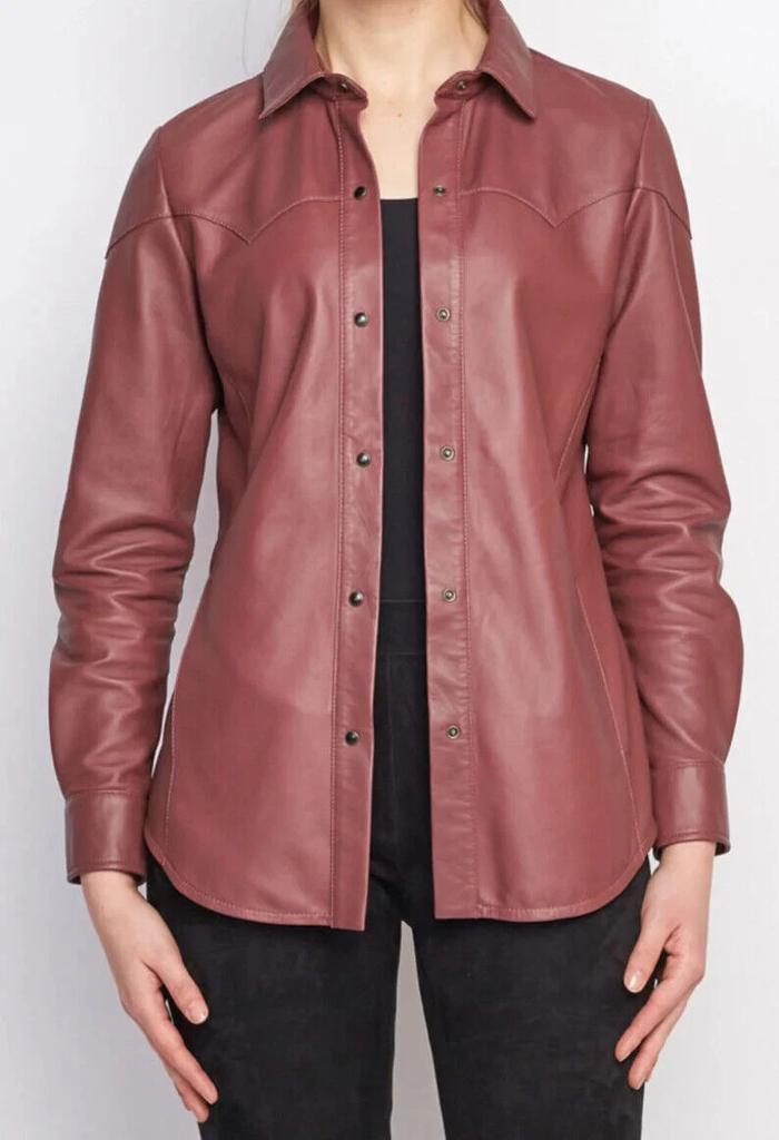 Handmade Casual Formal Wear Stylish Women's Leather Shirt Genuine Soft Lambskin