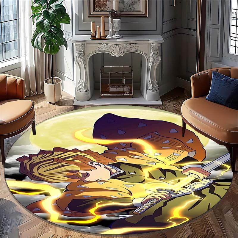 1pc Agatsuma Zenitsu Carpet, Round Rug, Comfortable, Suitable for Entryways, Living Rooms, Office, And Bedrooms, Christmas Decoration