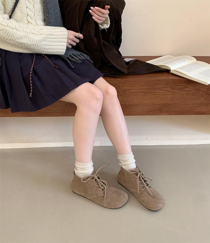 

Flat-bottomed French retro lace-up short boots women s 2025 new winter warm velvet snow boots 40 хаки