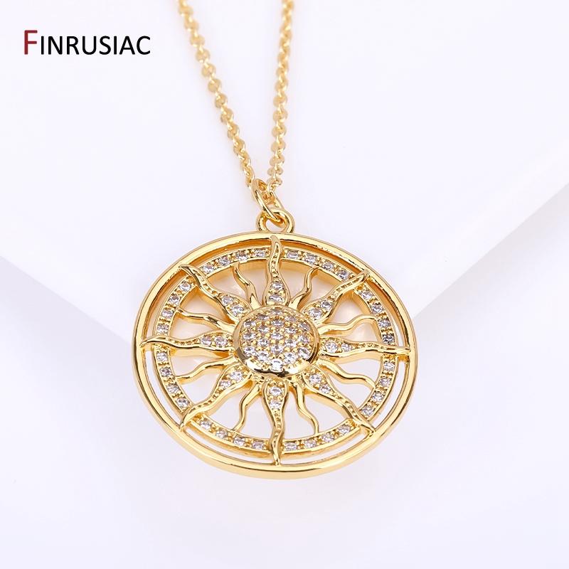 DIY Nacklace Making Supplies Inlaid Zircon Round Sun Charms Gold Plated Brass Sun Pendants For Jewelry Making Accessories