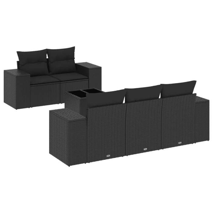 VidaXL Salon de Jardin avec Coussins 6 pcs, Canapés de Terrasse, Ensemble de Meubles de Patio, Mobilier d'Extérieur, Noir 3254632