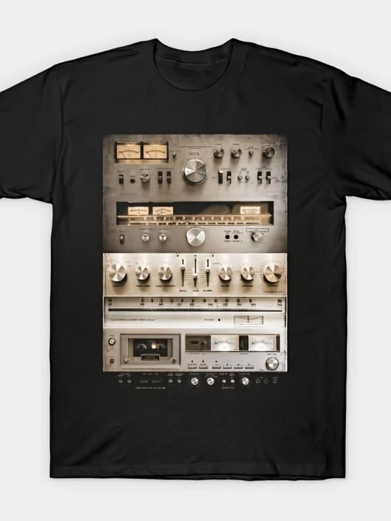 Einrichtung Vintage Audio HiFi Soundsystem Herren Baumwoll T-Shirt Damen Frühling Oversized Meme Locker Bequem XL gray