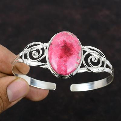 Thulite Bangle Real Gemstone Jewelry 925 Sterling Silver Cuff Bracelet Adjustable Bangle Handmade Brand New Bangle Silver Jewelry For Gifts