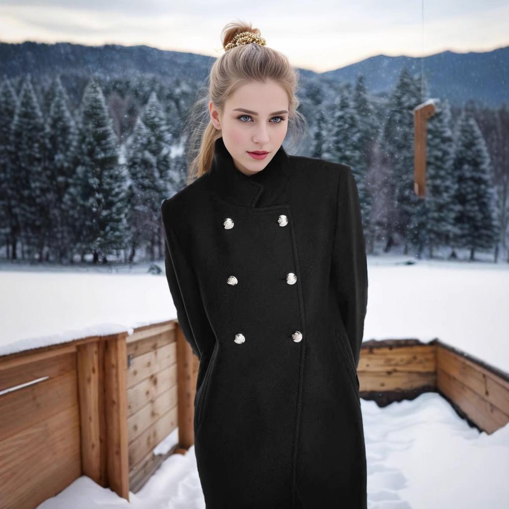 Women's Coats - Fall Winter Women's Mid-length Wool Coat Slim Fit Stand Collar Fashion Elegant Women Outerwear