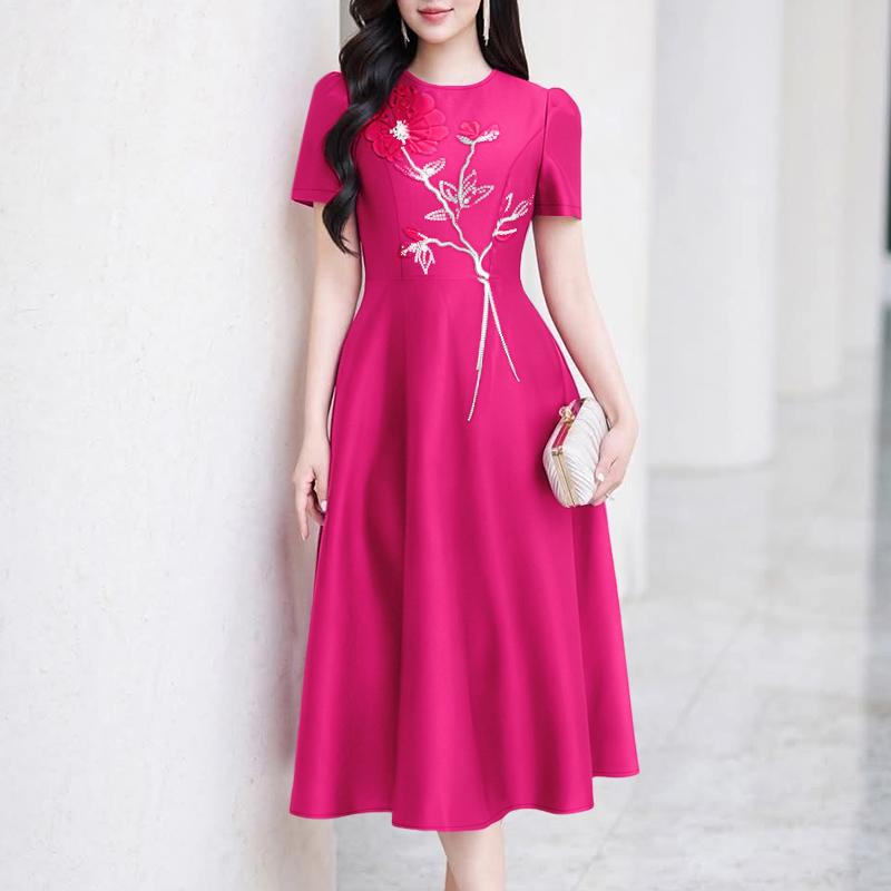 

ZANZEA Women Floral Print Casual Round Neck Short Sleeve Long Dress S