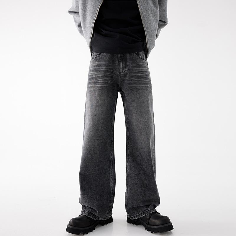 Jeans men's high street washed old men's American retro cleanfit wide-leg pants straight and thin floor-mopping trousers