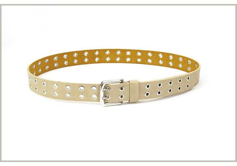 Unisex Leather Eyelet Buckle Belt with Rivet Detail - European & American Style Trend
