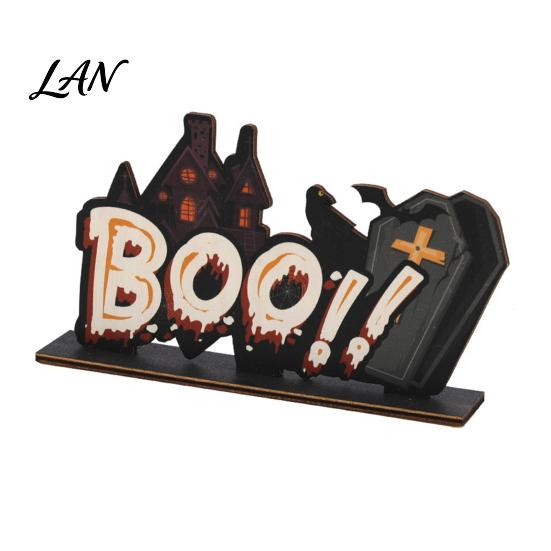 Decorative Halloween Wood Signs Wooden Ornaments for Tabletop Decorations, Stable Base Table Figures Centerpiece Home Party And Spooky Haunted