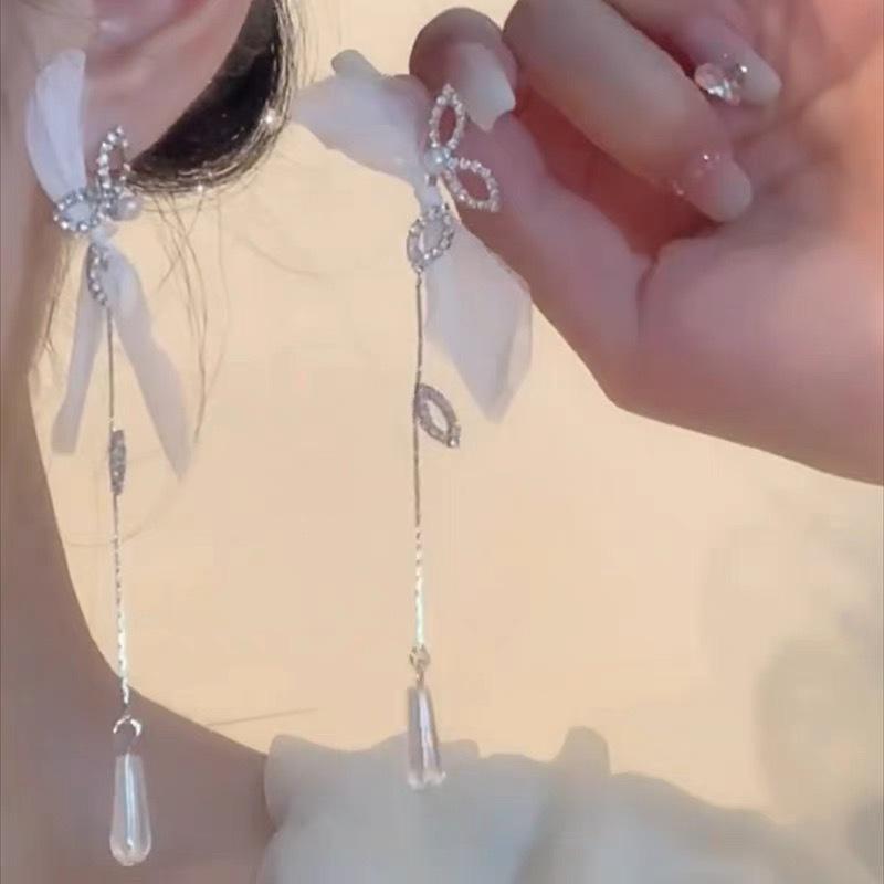 Elegant Mesh Bow Tassel Earrings - Versatile Holiday Style for Ladies
