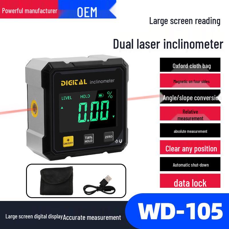 Digital Display Dual Laser Inclinometer with Four-Sided Magnet