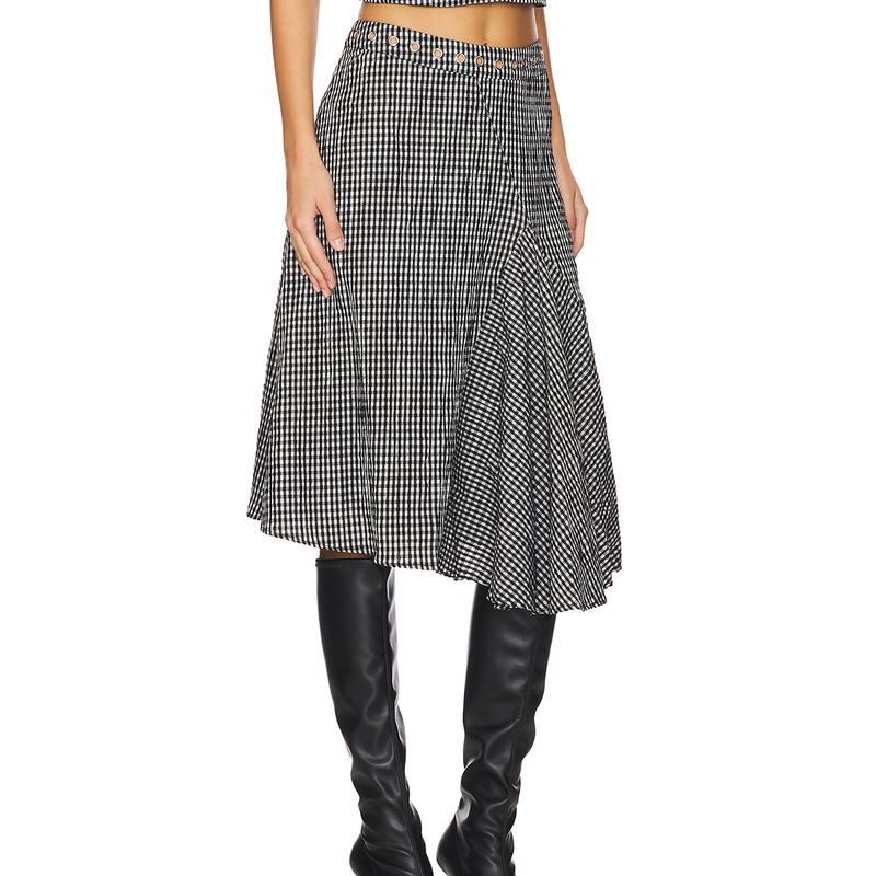 Vichy Style Miaou American Style Sexy Skinny Slimming Plaid Small Sling + Asymmetrical Skirt Two-piece Set