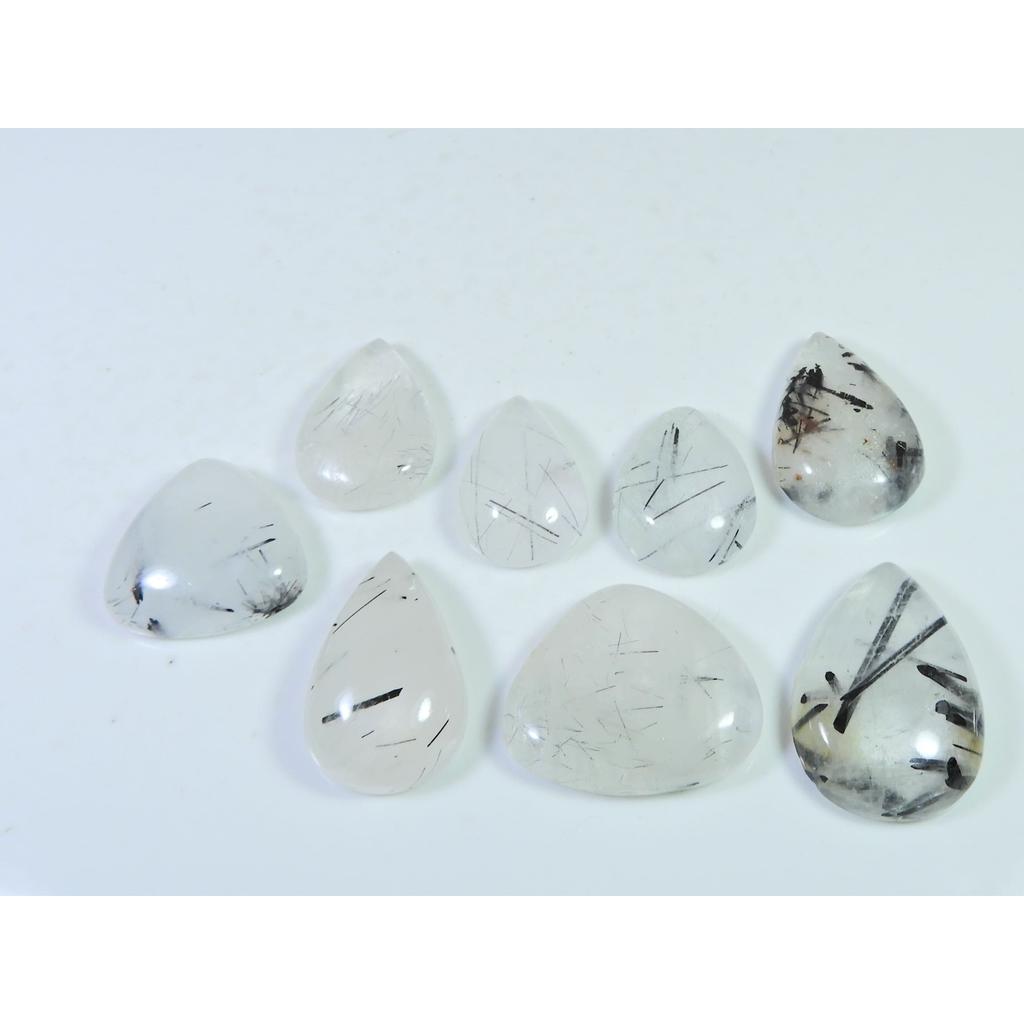 Natural Black Rutile Pear Cabochon Loose Gemstone 8Pcs Lot 236Cts. C-1918