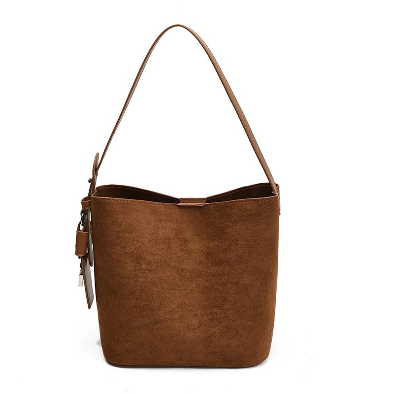 Ladies Handbag Female Bucket Bag Retro Basket Shoulder Bag Travel Faux Suede Bucket Bags Small Soft Tote Bags Daily