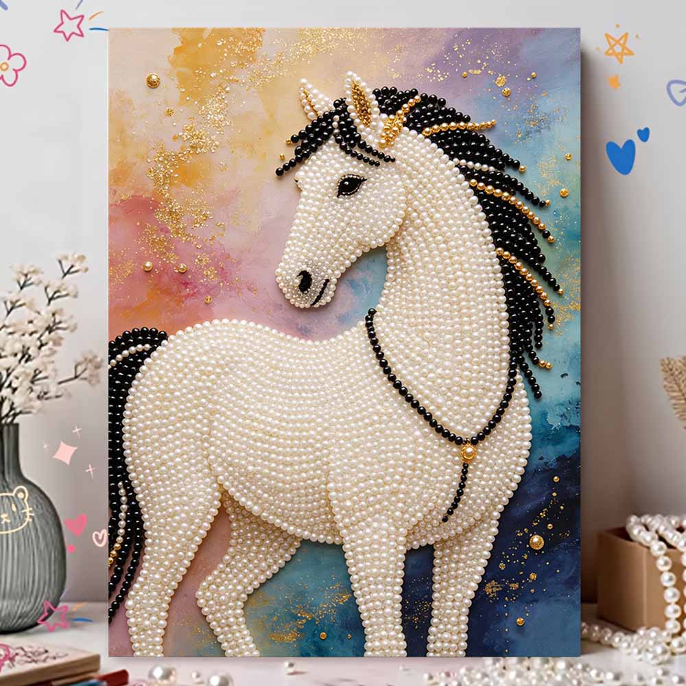 Kit Pittura Perle 3D Design Cavallo Senza Cornice DIY Bead Art Tela Artigianato Fatto a Mano per Arredo Parete Camera da Letto