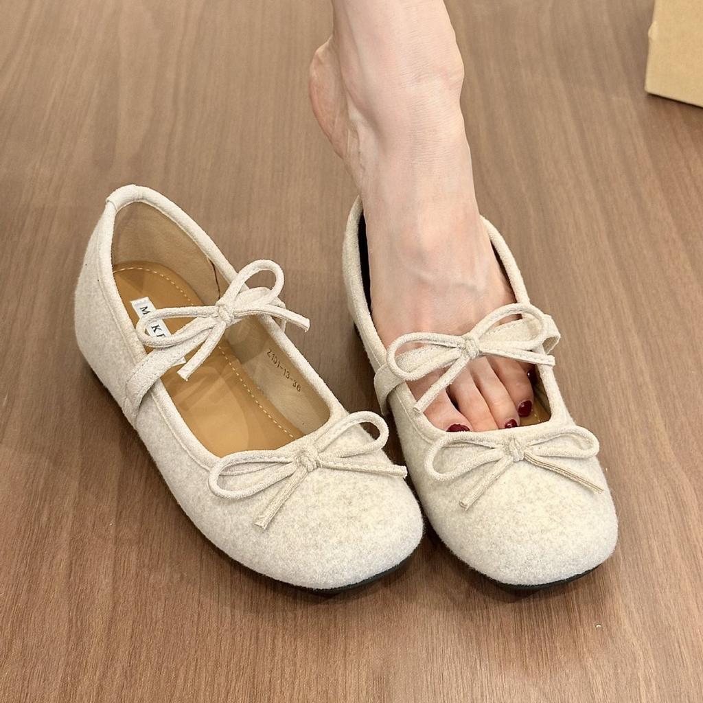 Gray's sweet girl retro woolen round head bow Mary Jane shoes women's autumn height-increasing short boots