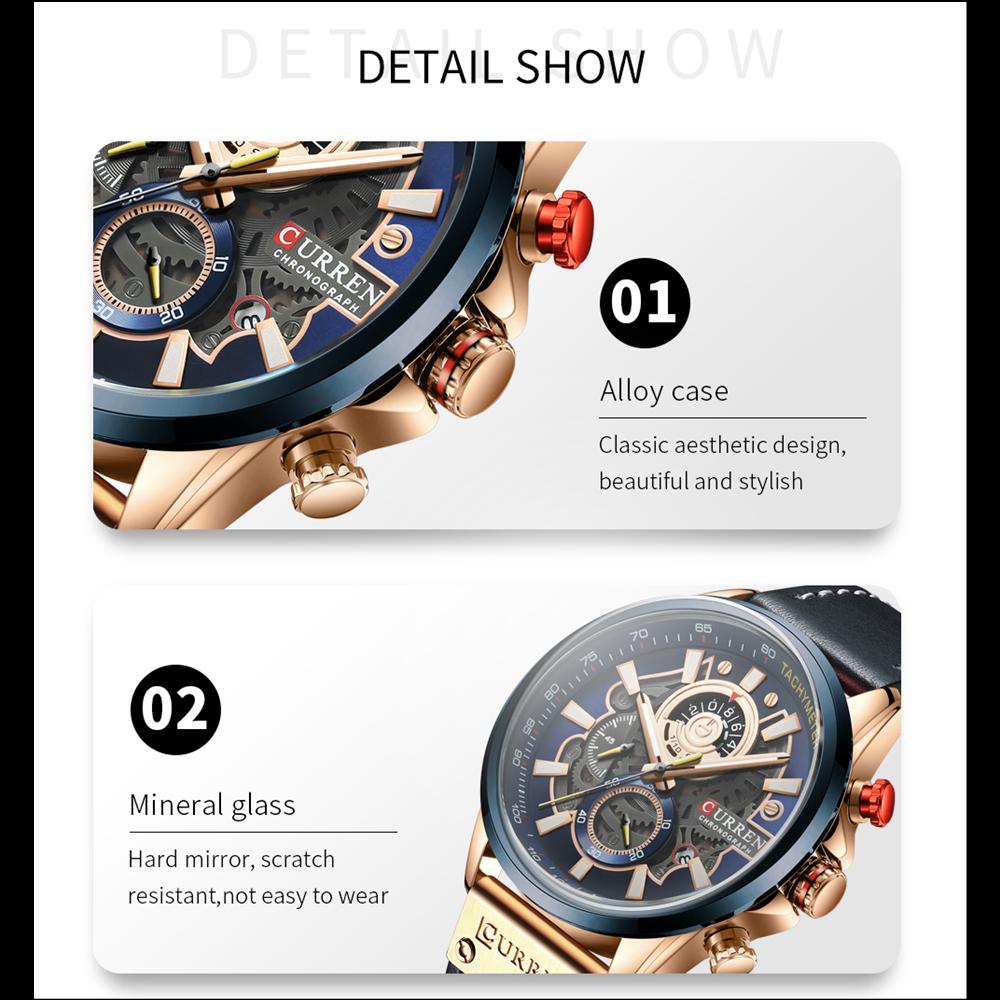 CURREN Watch for Men Top Brand Watches Leather Strap Wristwatch Fashion Chronograph Sport Quartz Clock Male Gift