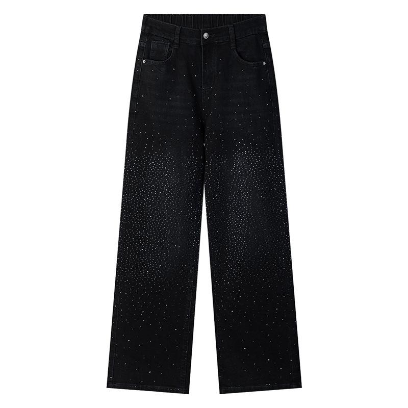 2026 Spring Plus Size High Waist Rhinestone Women s Jeans - Fashionable Wide-Leg Straight Pants 2610 4XL