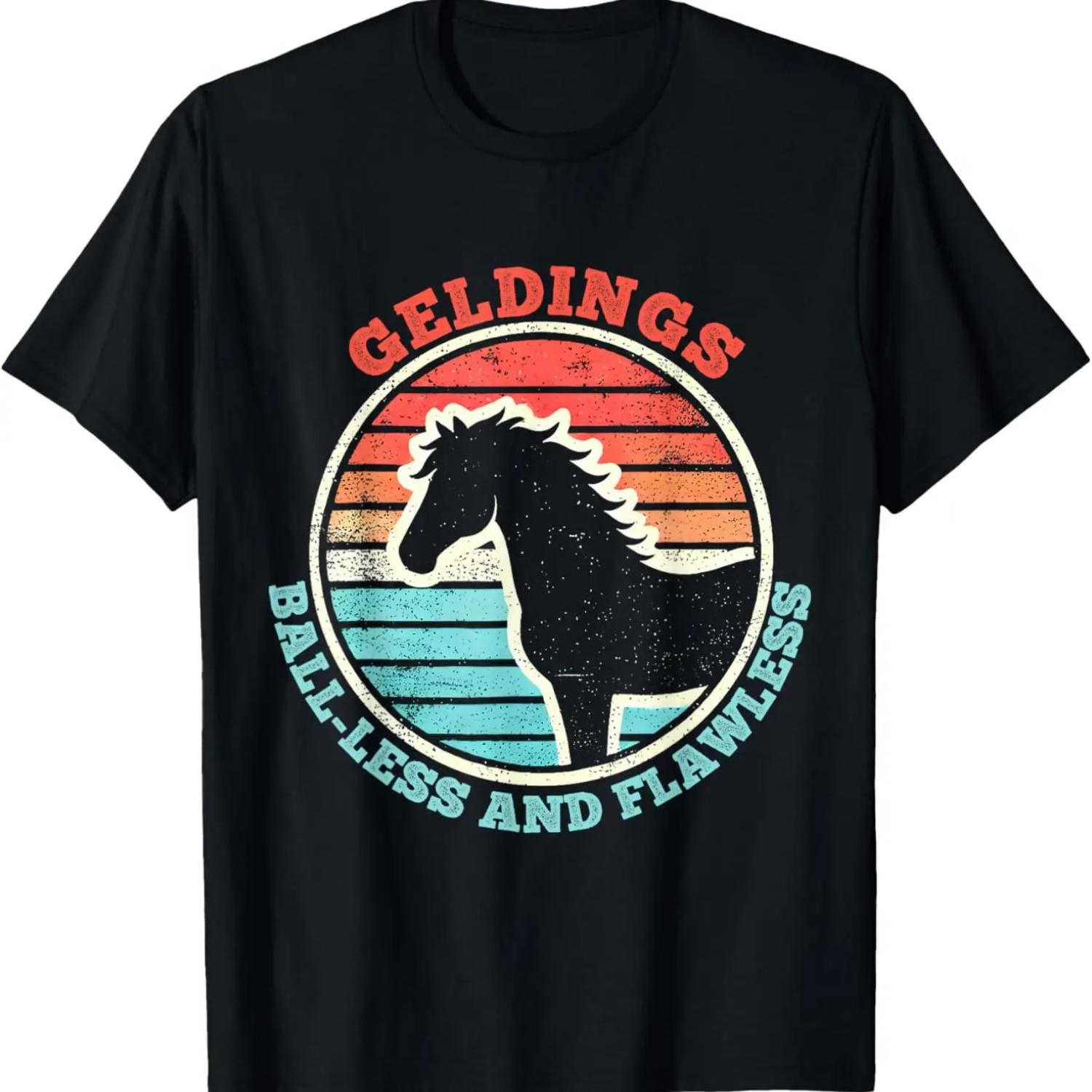 

Ballless Flawless Funny Geldings Horse Print Men Women Horse T-Shirt XXXXXL чорний