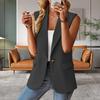 Women Blazer Waistcoat Lapel Single Button Sleeveless Formal Business OF Commute Straight Patch Pockets Solid Color Mid Length Lady Suit Coat