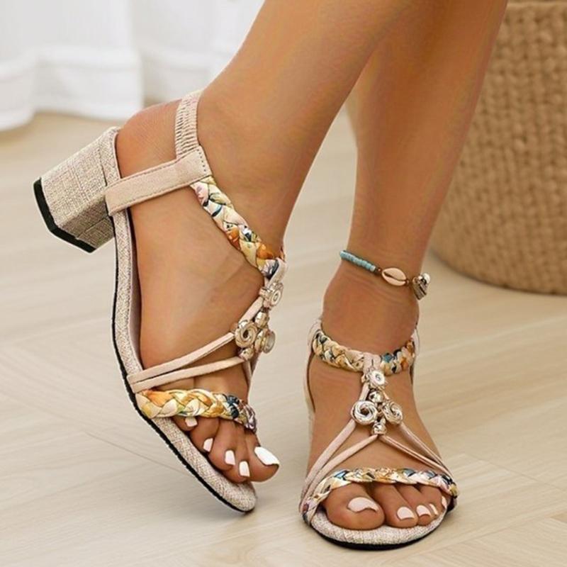 Fashion Summer Bohemian Beach Open Toes Sandals for Women Casual Patchwork Square Heel Roman Sandles Woman Plus Size Women Sandals