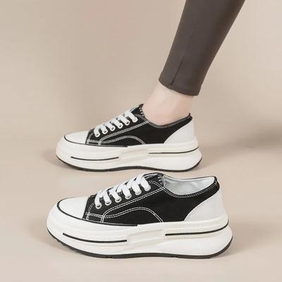 Neue Plateau-Sneaker Damen Canvas Schuhe Mode Klobige Sohlen Keilabsatz Schnürschuhe Freizeitschuhe Student Vulkanisierte Flatform-Schuhe