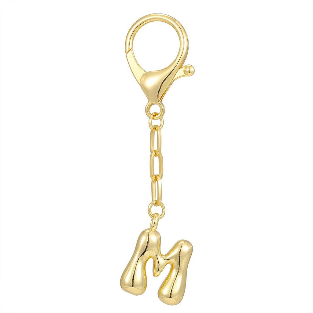 18K Gold Bubble Initial Pendant Keychain