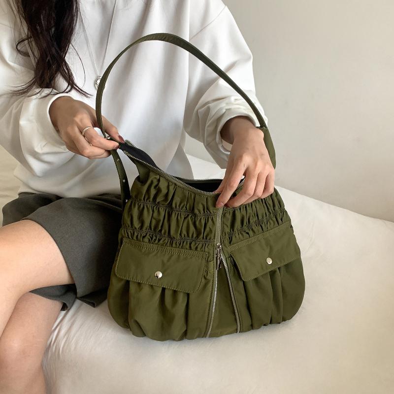 Nyl Pleated Women's Underarm Bag New Korean Large Capacity Waterproof Commuter Shoulder Bag Side Pockets Lightweight Tote Bag