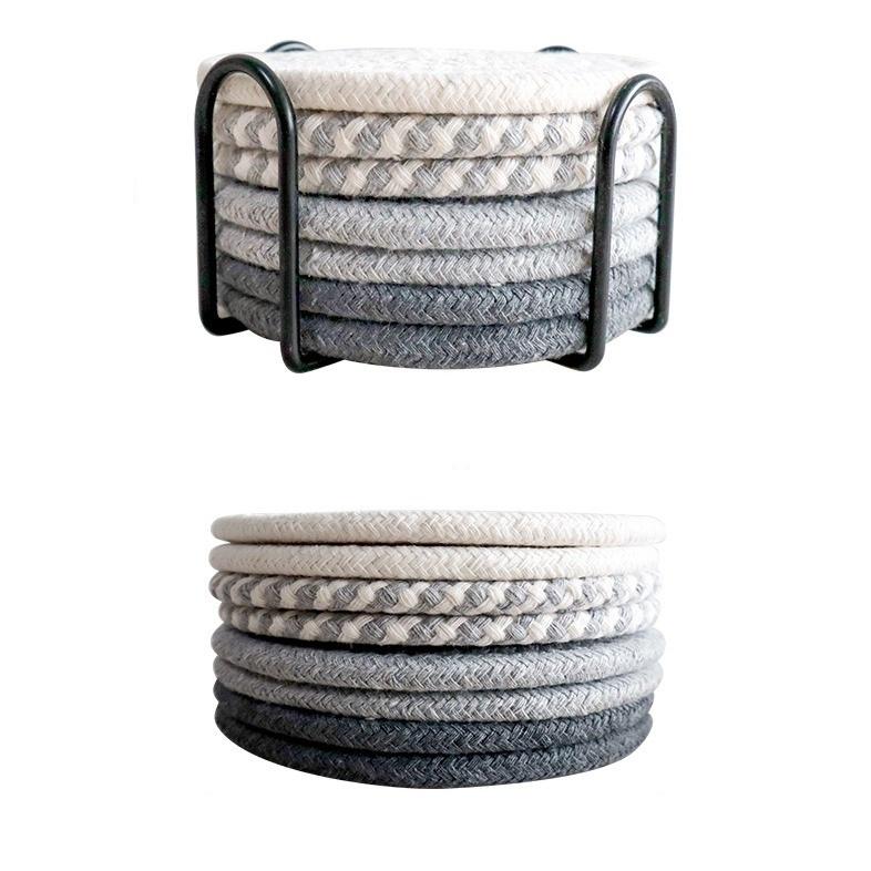 HeMu 8-Piece Set Absorbent Coasters for Drinks, Minimalist Cotton Woven Coasters Coffee Table Decor Boho Cute Cup Coasters