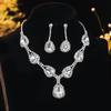 Shiny Diamond Droplet Necklace Earrings Two-piece Set, Versatile Earrings, Bridal Jewelry