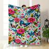 Floral and Butterfly Pattern Flannel Blanket for Bedroom Living Room Sofa and Nap