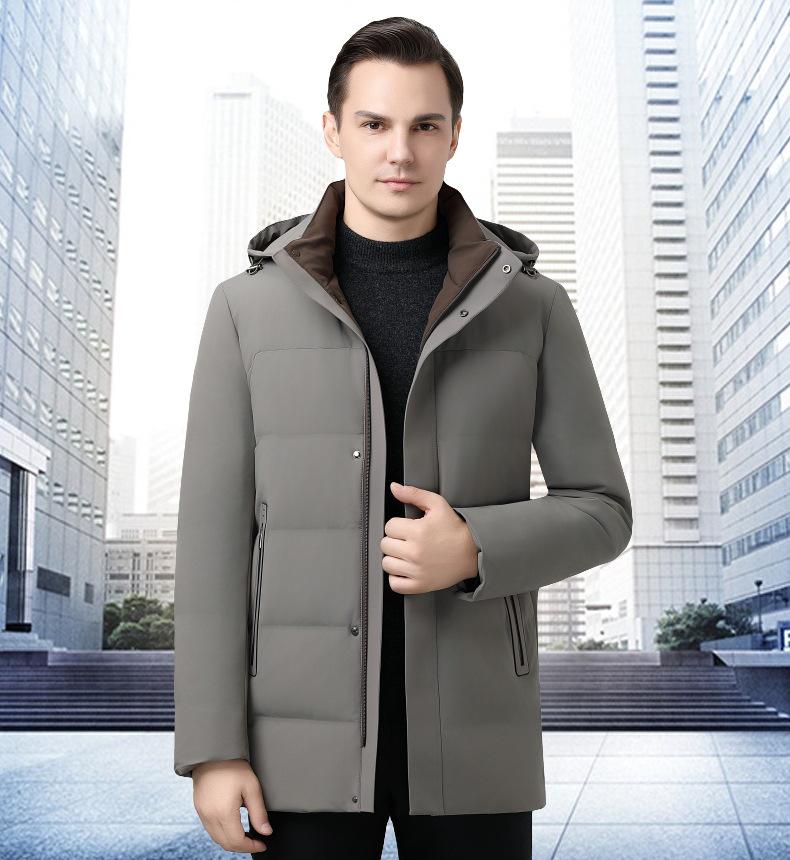 Men's Mid-Length Hooded Down Jacket - Winter Business Casual, Warm, Thick, for Middle-Aged Dads
