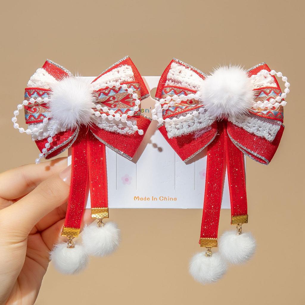 Red New Year Hanfu Hair Clips for Girls - Chinese Style Floral Headwear