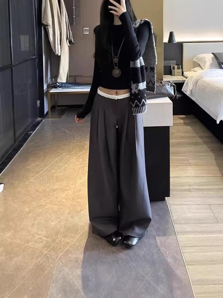 2026 Plus Size Women's Drapey Pleated High Waist Slimming Wide Leg Pants