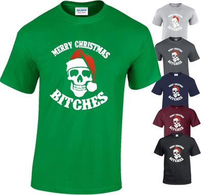 Merry Christmas Bitches T-Shirt Santa Gift Biker Decembeard Fancy Funny Top Tee