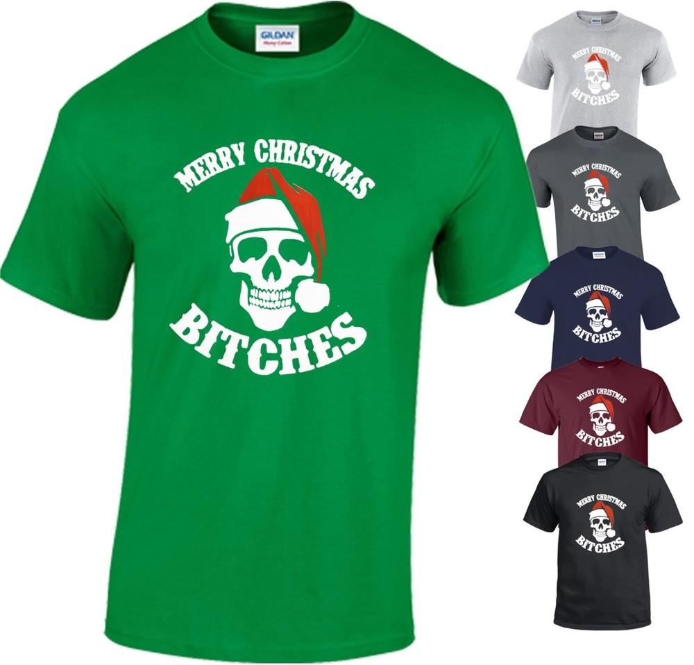 

Merry Christmas Bitches T-Shirt Santa Gift Biker Decembeard Fancy Funny Top Tee 3XL