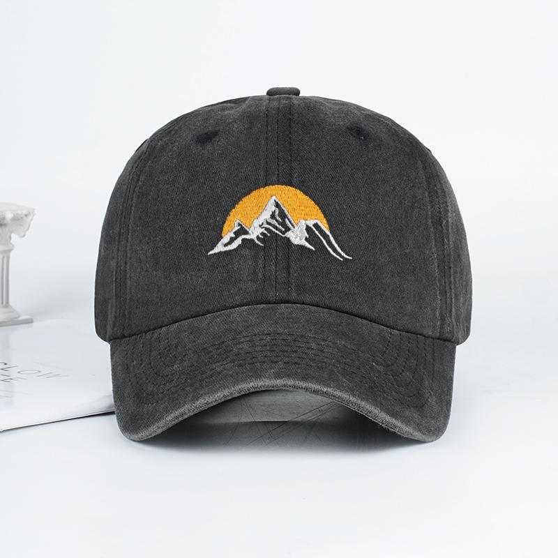 

Vintage Mountain Sunrise Embroidered Washed Baseball Cap Adjustable Unisex Camping Travel Casual Hat чорний