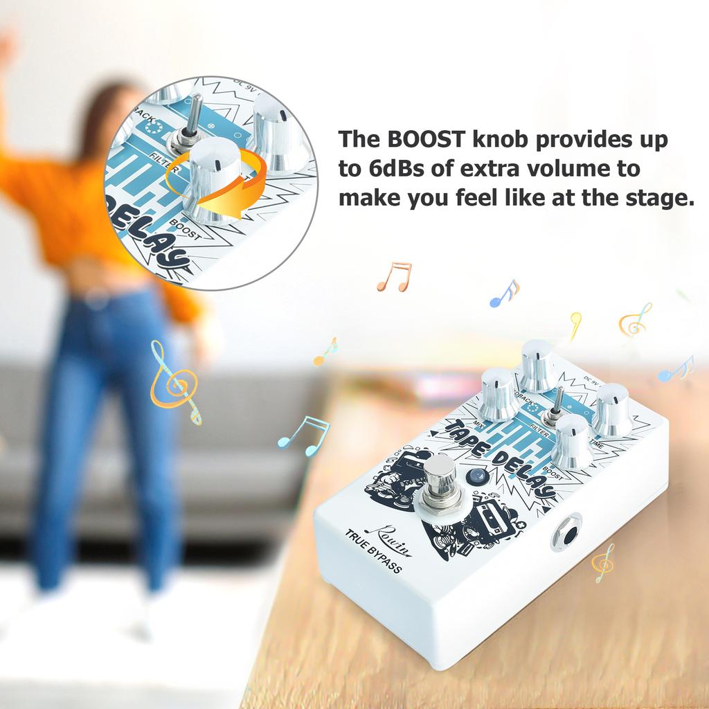 Rowin RE-01 TAPE DELAY Digital Delay Guitar Effect Pedal with Feedback Time Mix Boost 4 Control