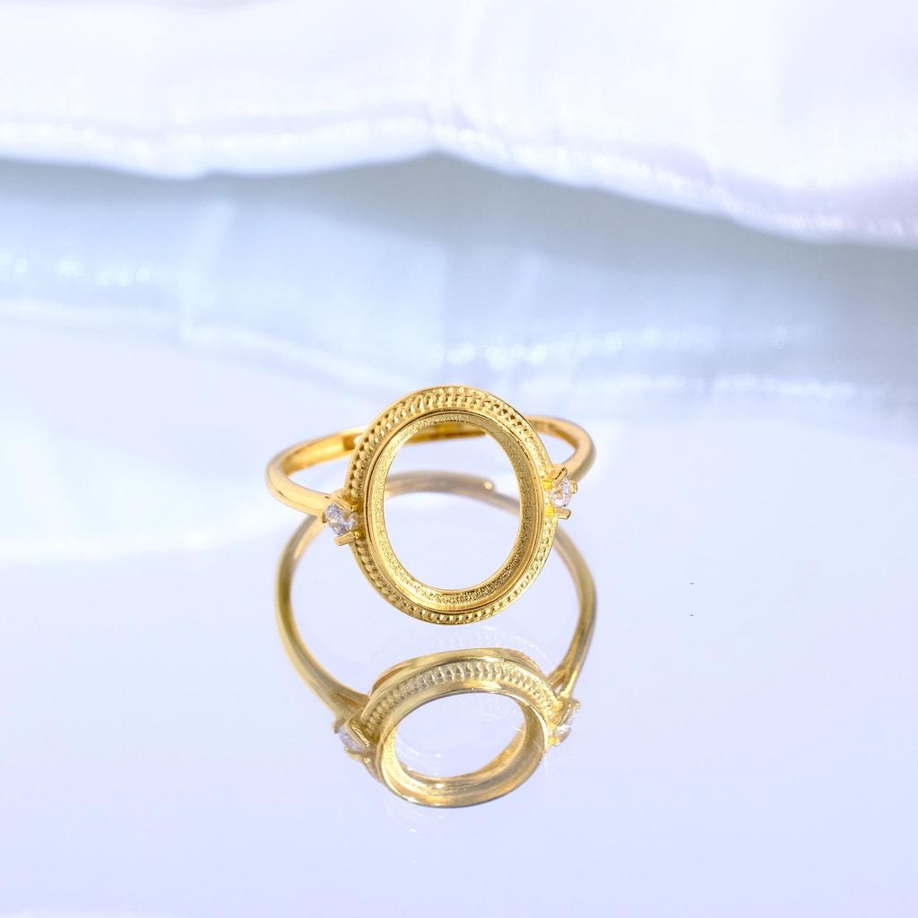 Vergoldete S925 Sterling Silber Oval Eiform Offener Ring Fassung mit Aussparungsdesign für Damen