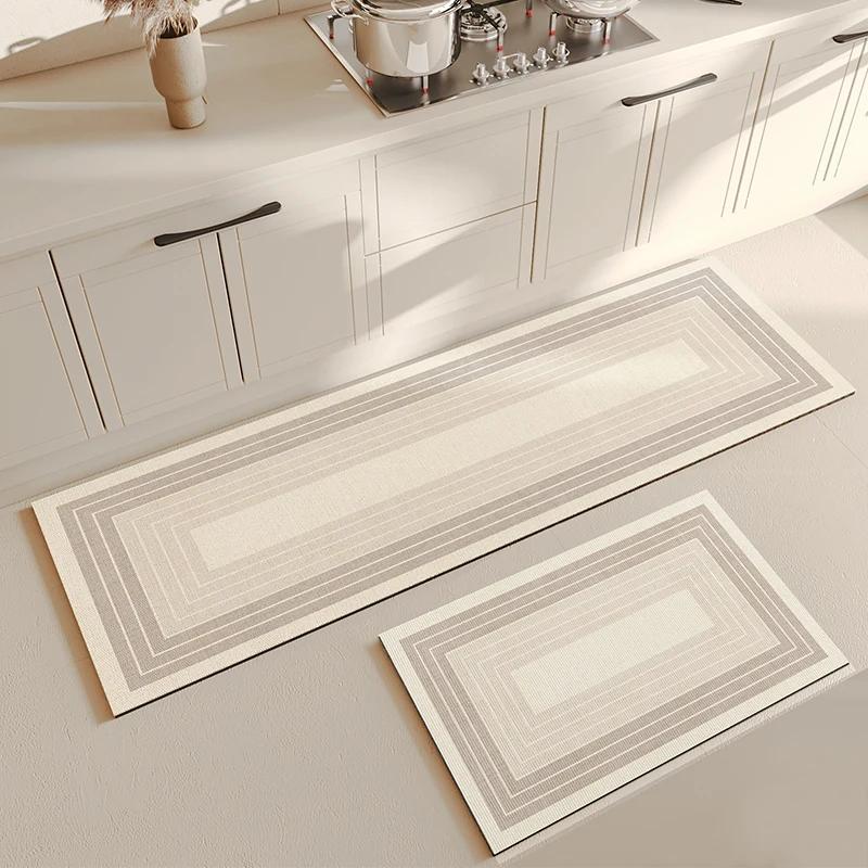 

Kitchen Carpet Beige Mat Pvc Waterproof Solid Color Long Strip Rug Oil-proof Leather Foot Mats Floor Non-slip Washable 45X150CM
