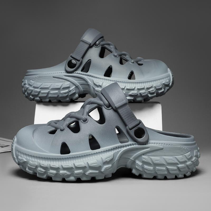 

Туфли с дырками мужские 2025 новые летние повседневные для улицы толстоподошвенные износостойкие ощущение наступания на дерьмо мужские пляжные для ходьбы по воде с закрытым носком 45 серый