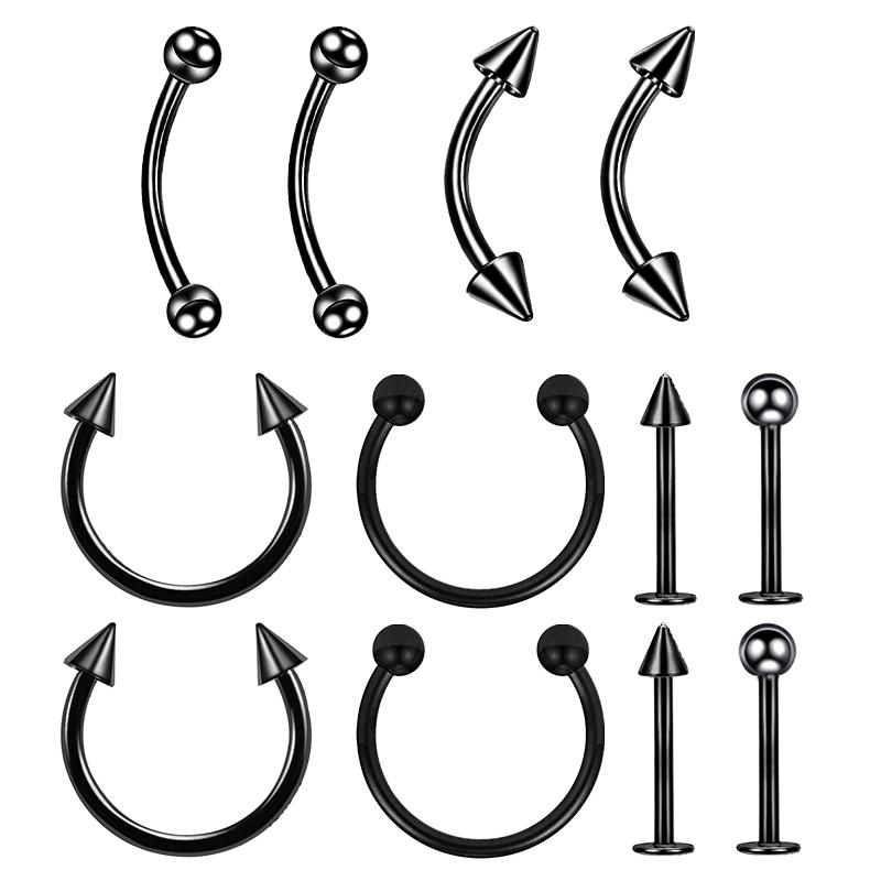 12PC Titanium Tragus Piercing Nose Earring Septum Labret Lip Ring Cartilage Industrial Tongue Barbells Eyebrow Body Jewelry